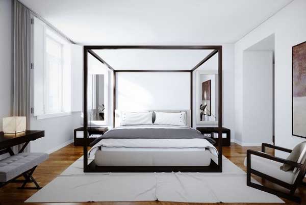Phòng ngủ màu trắng xám mang đến không gian yên tĩnh